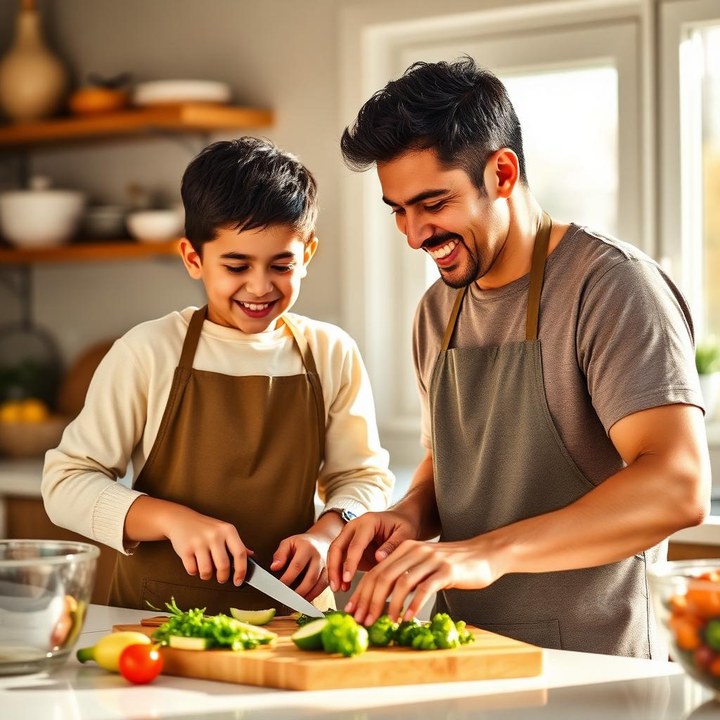 Cocinen juntos: papá e hijo